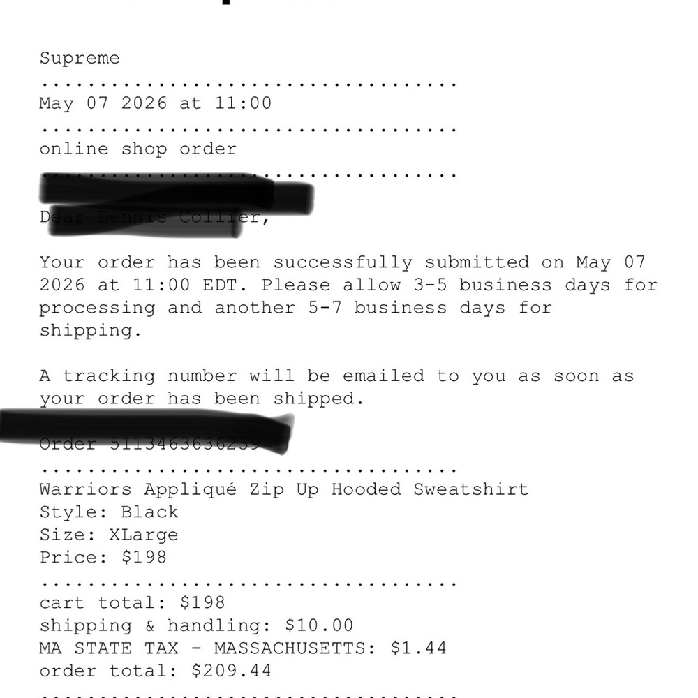 Supreme Warriors Appliqué Zip Up Hoodie Black Size XL Brand New in hand - Picture 6 of 16